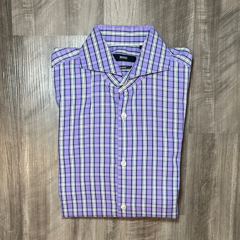 Boss Hugo Boss Dwayne Slim Fit Spread Collar Plaid Long Sleeve - 15.5 (Med)